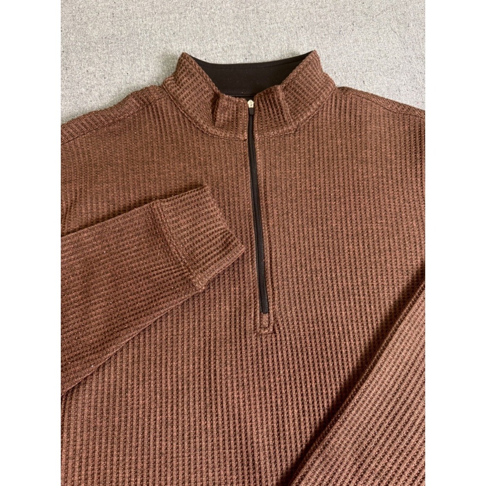 Straight Down Mens Brown Waffle Knit Quarter Zip Pullover Sweater Size L